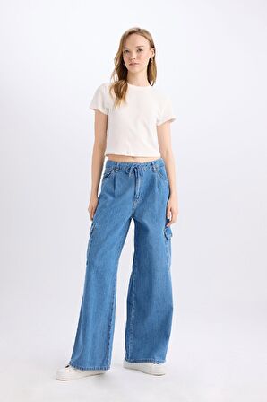 DeFacto Wide Leg Kargo Yüksek Bel Uzun Yumuşak Jean Pantolon C1244AX24SMNM28