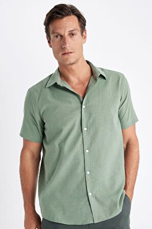 DeFacto Regular Fit Yazlık Polo Yaka Pamuklu Basic Düz Kısa Kollu Gömlek D1057AX24SMKH450