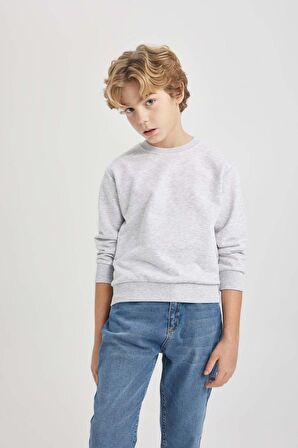 DeFacto Erkek Çocuk Bisiklet Yaka Basic Düz Sweatshirt B7097A824SPGR400