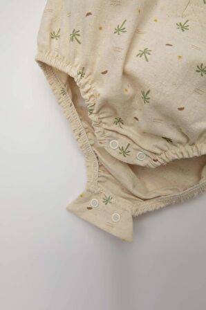 DeFacto Erkek Bebek 2'li Takım Müslin Palmiye Desenli Kısa Kollu Çıtçıtlı Zıbın Şort C5186A524SMBG286