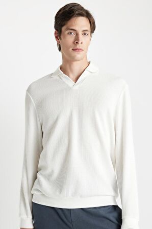 DeFacto Regular Fit Polo Yaka Jakarlı Triko Sweatshirt A9785AX24AUWT32
