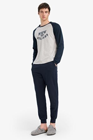 DeFacto Regular Fit Pijama Takımı Baskılı Uzun Kollu Üst Uzun Alt E0496AX25SPGR93