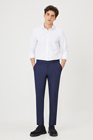 Erkek Lacivert Slim Fit Dar Kesim Esnek Klasik Pantolon