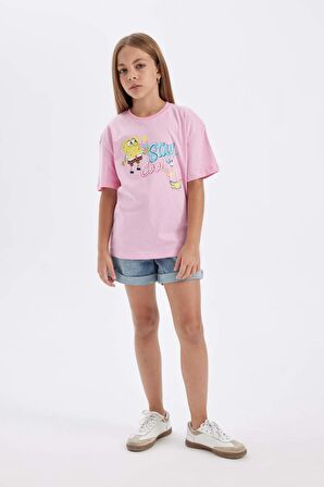 DeFacto Kız Çocuk SpongeBob Relax Fit Bisiklet Yaka Kısa Kollu Tişört C4829A824SMPN253
