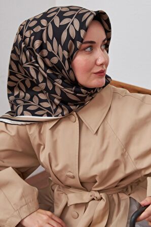 Silk Home Sütlü Kahve Yaprak Desenli Tivil İpek Eşarp 11397-06