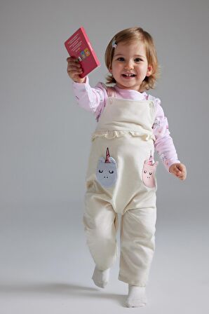 DeFacto Kız Bebek 2'li Takım Unicorn Baskılı Sweatshirt Salopet Tulum E0487A525SPER233