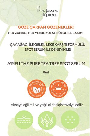 Hassas ve Sivilcelenme Eğilimli Ciltler için Nemlendirici Serum A'PIEU The Pure Tea Tree Spot Serum