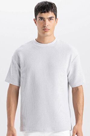 DeFacto Boxy Fit Bisiklet Yaka Kısa Kollu Tişört C8724AX24AUGR184