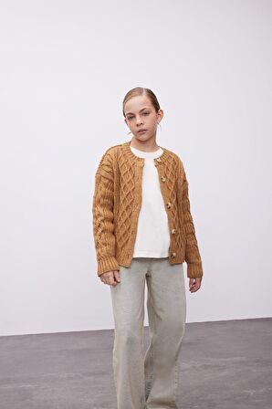 DeFacto Kız Çocuk Triko Basic Düz Bisiklet Yaka Düğmeli Hırka C6937A824AUBG588