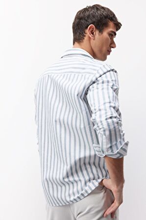DeFacto Regular Fit Polo Yaka Çizgili Oxford Uzun Kollu Gömlek D6101AX25SPGN756