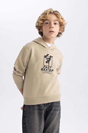 DeFacto Erkek Çocuk Baskılı Kapüşonlu Kalın Sweatshirt B8998A823CWBG281