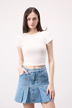 DeFacto Fashion Fit Pileli Jean Mini Etek B9853AX24SMNM39