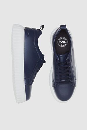 Lacivert Kalın Beyaz Tabanlı Bağcıklı Sneaker Ayakkabi 3EC09ORT0381