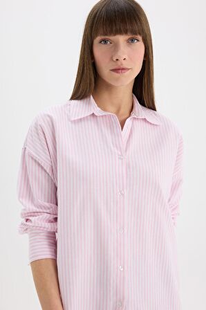 Oversize Geniş Kalıp Çizgili Oxford Uzun Kollu Gömlek