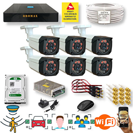 6 Kameralı Set - Araç İnsan Yüz Tanımalı Hareket Algilayan 1080P Gece Görüşlü 5MP Sony Lens Güvenlik Kamerasi Seti 7808