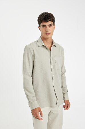 DeFacto %100 Pamuk Regular Fit Waffle Basic Düz Uzun Kollu Gömlek D1058AX24AUGR322