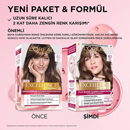 L’Oréal Paris Excellence Creme 6.1 Küllü Açık Kahve Saç Boyası