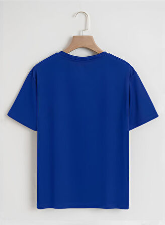 Unisex Oversize Bisiklet Yaka Düz Basic T-Shirt - SAKS MAVİSİ