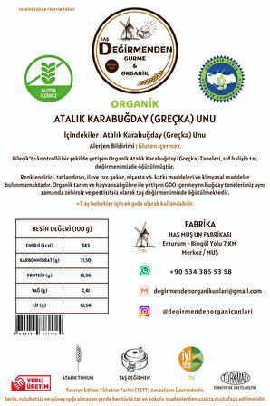 Organik Atalık Karabuğday (Greçka) Unu (Gluten İçermez) - 1 Kilo