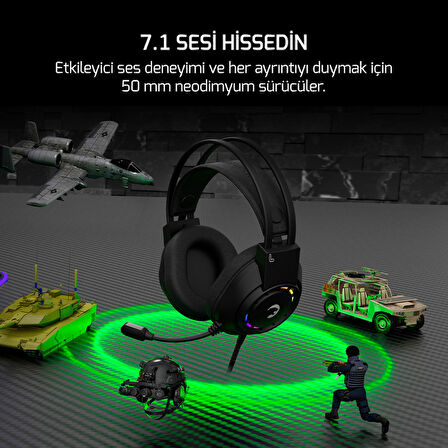 Voldon Siyah 7.1 Surround Rainbow Gaming Kulaklık