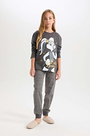 DeFacto Kız Çocuk Pijama Takım Looney Tunes Uzun Kollu Üst Beli Lastikli Uzun Alt D6657A824WNAR126
