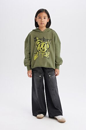 DeFacto Kız Çocuk Oversize Geniş Kalıp Kapüşonlu Baskılı Sweatshirt D1567A824WNKH210