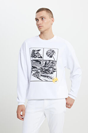 Batman Lisanslı 3 İplik Loose Fit Bol Kesim Pamuklu Bisiklet Yaka Sweatshirt
