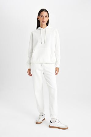 DeFacto Relax Fit Kapüşonlu Kanguru Cepli Kalın Basic Düz Sweatshirt W1240AZ24WNER105