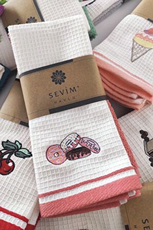 Sevim2’li Mutfak Havlusu – Gül Kurusu Renk – Donut Nakışlı