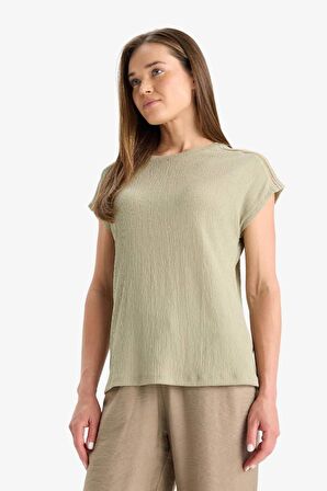 DeFacto Bisiklet Yaka Bürümcük Kısa Kollu Tişört F2768AX25SMGN497