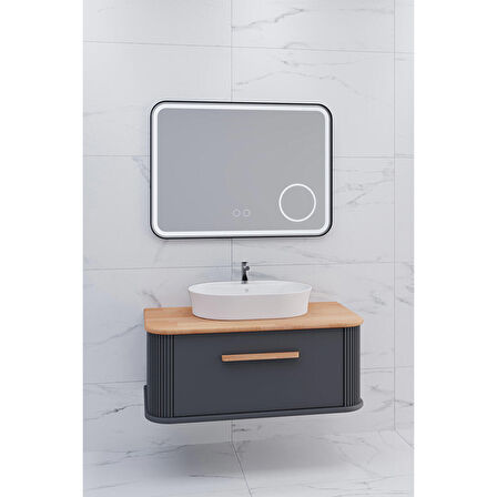 CASSE 100 CM BEYAZ LAVABOLU BANYO DOLABI ANTRASİT / KAYIN