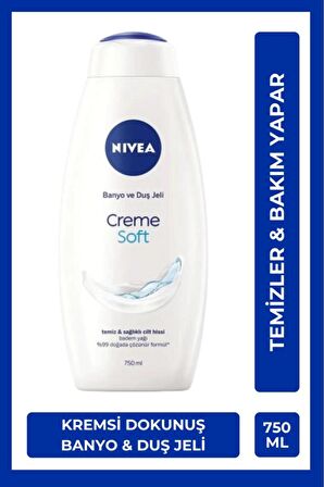 Nivea Creme Soft Kremsi Dokunuş Duş Jeli 750ml, Badem Yağı, Nemlendirici, Ekonomik Boy, E Vitamini