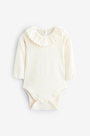 % 100 Pamuklu Pembe Krem Uzun Kollu Fırfır Yakalı Body Zıbın Set