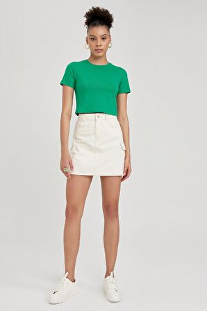 DeFacto Coool Fitted Ribana Basic Düz Kısa Kollu Tişört T9631AZ23SMGN689