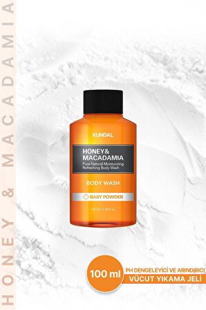 Yoğun Nemlendirici Vücut Yıkama Jeli Kundal Honey&Macadamia Pure Body Wash 100ml (Baby Powder)