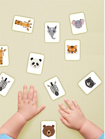 Zeka Kartları Eşleştirme Oyunu Sevimli Hayvan Hafıza Kartı Ahşap Eğitici Puzzle Oyuncak (5,5X7,5 Cm)