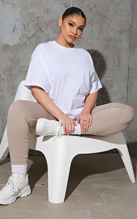 Beyaz Bisiklet Oversize Unisex Tişört Büyük Beden Kompakt Penye Rahat Kesim Spor T-shirt