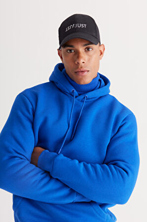 Erkek Koyu Mavi Standart Fit Içi Polarlı 3 Iplik Kapüşonlu Kanguru Cepli Pamuklu Sweatshirt