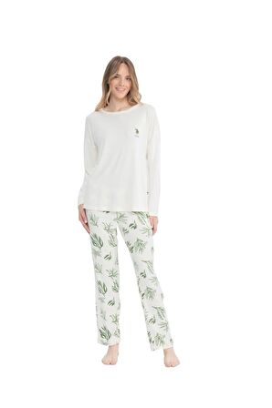 U.S. Polo Assn. Kadın Yaprak Desenli Yuvarlak Yaka Pijama Takımı