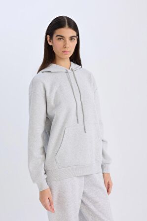 DeFacto Relax Fit Kapüşonlu Kanguru Cepli Kalın Basic Düz Sweatshirt W8071AZ24WNGR210