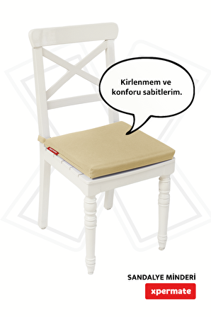 XPERMATE Fermuarlı Sandalye Minderi Su İtici Kumaş 40x40 cm Sünger Sandalye Minderi Bağcıklı Bej
