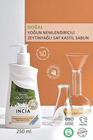 INCIA %100 Doğal Sıvı Kastil Sabunu Yoğun Nemlendirici Zeytinyağlı 10 Bitkisel Değerli Yağ Vegan 250 ml