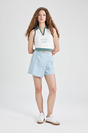 DeFacto Yüksek Bel Mini Jean Şort Etek B8292AX24SMNM85