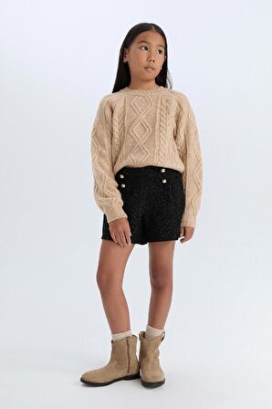 DeFacto Kız Çocuk Pamuklu Parlak Kumaş Şort D6116A824WNBK27