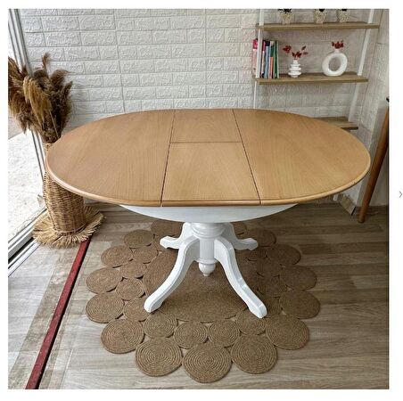 Reyo 100cm Açılır Yuvarlak Baba Ayaklı Masa Beyaz-Naturel