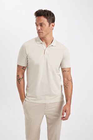 Slim Fit Kıvrılmaz Polo Yaka Kol Bantlı Pamuklu Tişört