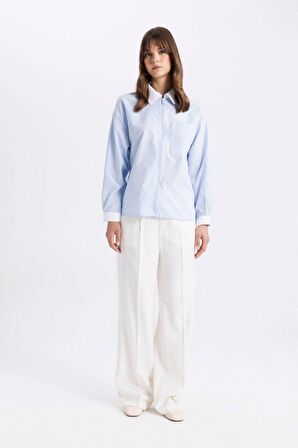 DeFacto Relax Fit Fermuarlı Poplin Uzun Kollu Tesettür Gömlek Tunik C7826AX24SMBE745