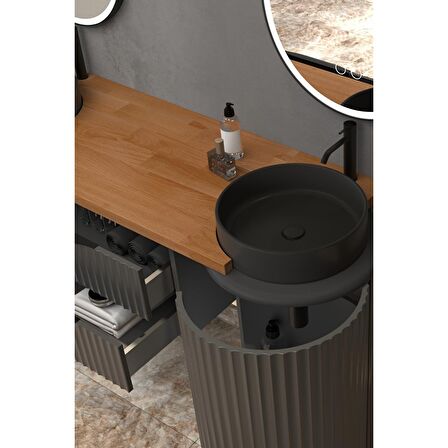 LOTUS DUO 150 CM ANTRASİT LAVABOLU BANYO DOLABI  ANTRASİT - RAF MODÜL HARİÇ