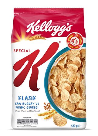 Kellogg's Special K Klasik Kahvaltılık Tam Buğday ve Pirinç Gevreği 420 Gr,Tam Tahıllı,Lif Kaynağı