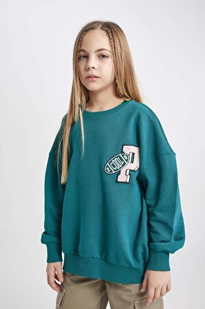 DeFacto Kız Çocuk Oversize Fit Bisiklet Yaka Sweatshirt C0570A824SPGN265